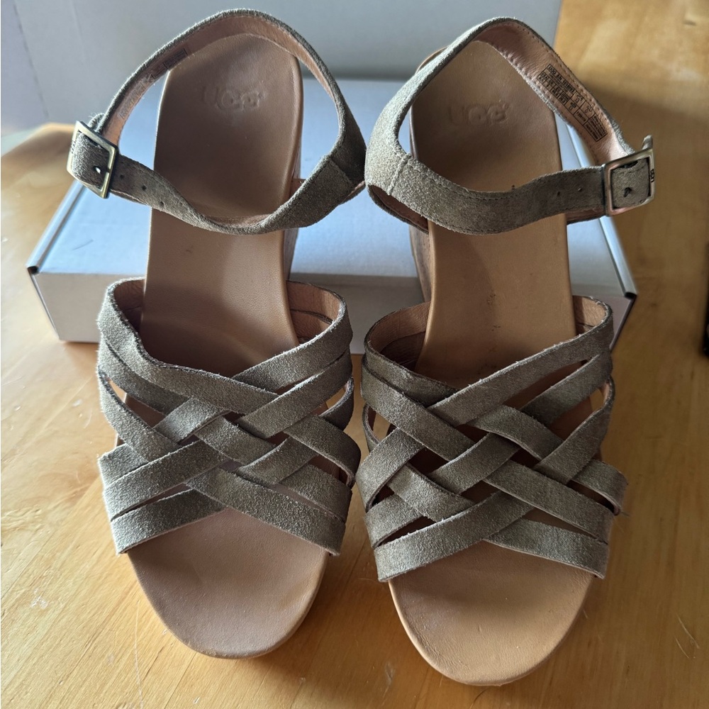 UGG Women's Woven Suede & Cork Strap Sandals in Tan